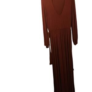 Maxi Dress Women's 3x Wine Long Sleeve Cut Out Front Stretch Pockets Tie Waist